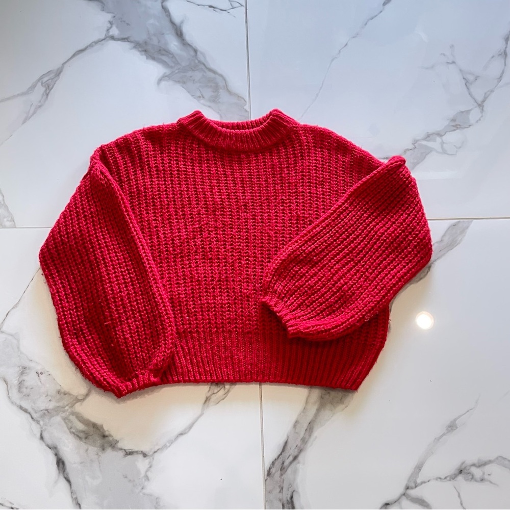 Forever 21 Vibrant Red Cropped Knit Sweater